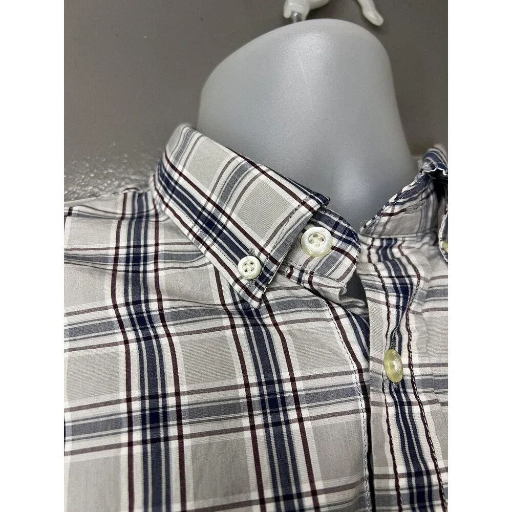 Banana Republic Shirt Mens Medium Gray Plaid Luxe Poplin Slim Fit Button Down